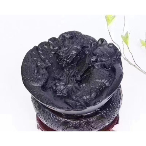 黑曜石旺金屋擺件客厛玄關擺飾四神獸青龍白虎硃雀玄武水晶聚寶盆