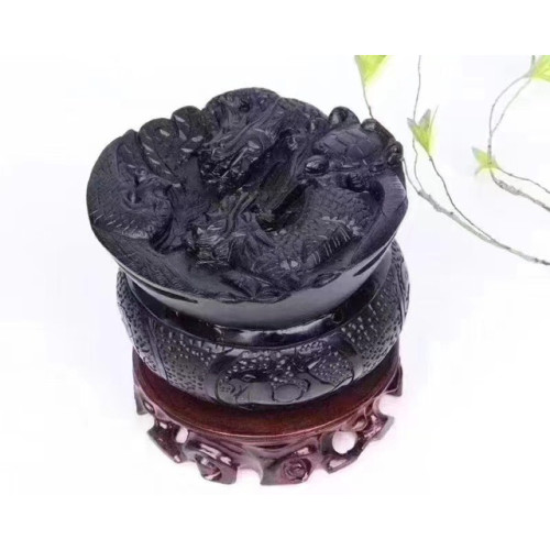 黑曜石旺金屋擺件客厛玄關擺飾四神獸青龍白虎硃雀玄武水晶聚寶盆