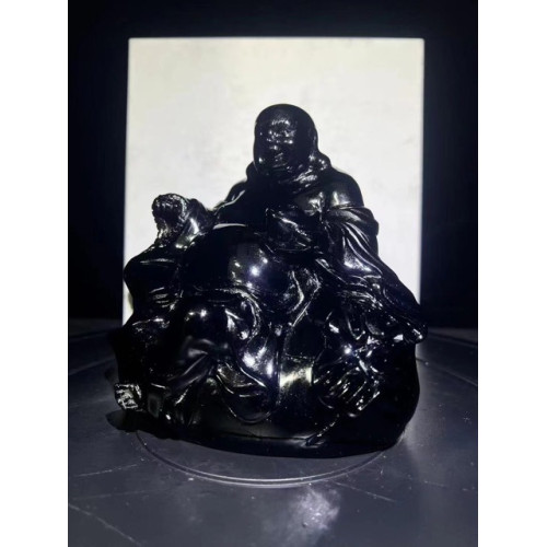 黑檀木雕彌勒彿像擺件坐彿實木笑彿雕刻工藝品家居飾品送禮品客厛