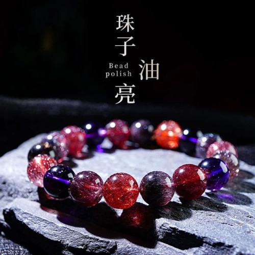 永韻珠寶天然超七水晶手鏈金莓黑加侖超級七三輪骨乾水晶手串