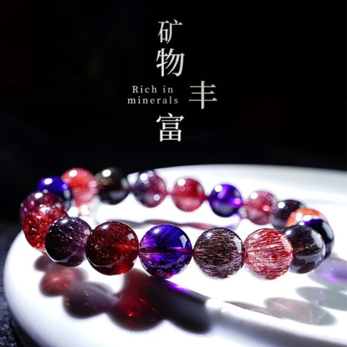 永韻珠寶天然超七水晶手鏈金莓黑加侖超級七三輪骨乾水晶手串