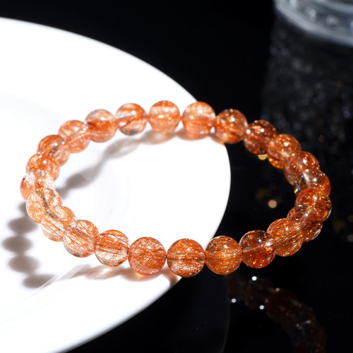 久雅水晶 天然7A級紅銅髮圓珠手鏈 老鑛紅髮晶散珠手串 廠家直銷