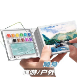 摸魚集水彩本顔料亞克力隨身便攜手賬寫生旅行繪畫畫本調色小畫板