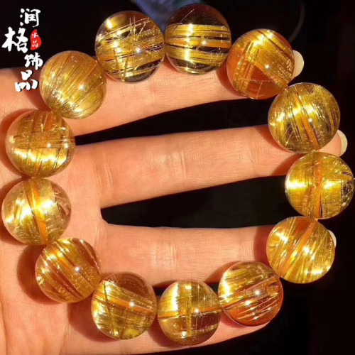 巴西珍藏級鈦晶手鏈金髮晶手鏈鈦金黃髮晶男女手串黃水晶手鏈飾品
