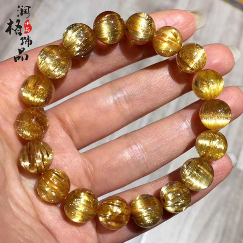 巴西珍藏級鈦晶手鏈金髮晶手鏈鈦金黃髮晶男女手串黃水晶手鏈飾品