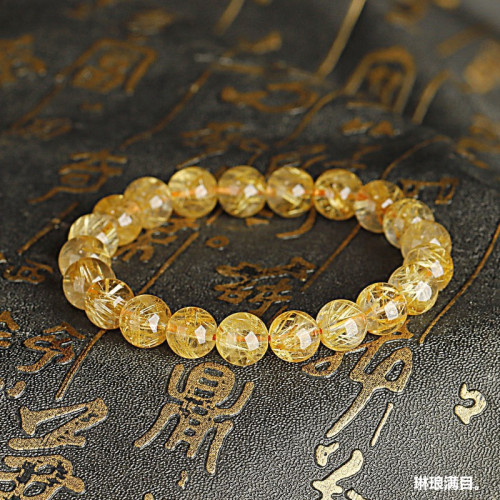 天然9A金髮晶散珠巴西鈦晶高端多寶散珠圓珠單珠DIY水晶手串手鏈
