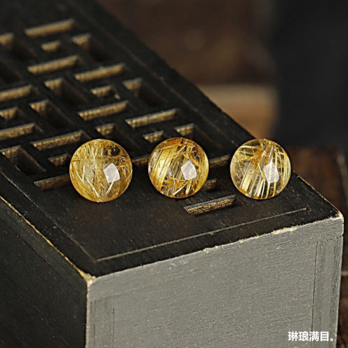 天然9A金髮晶散珠巴西鈦晶高端多寶散珠圓珠單珠DIY水晶手串手鏈