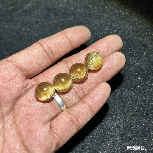 天然巴西鈦晶單珠水晶散珠手鏈配珠7A收藏金髮晶散珠子男女款時尚