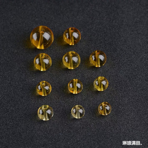 天然收藏級巴西黃水晶圓珠散珠手工配件轉運彿珠手鏈黃水晶單珠女