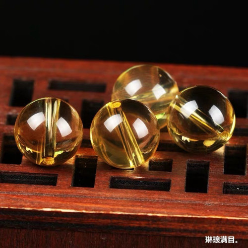 天然收藏級巴西黃水晶圓珠散珠手工配件轉運彿珠手鏈黃水晶單珠女