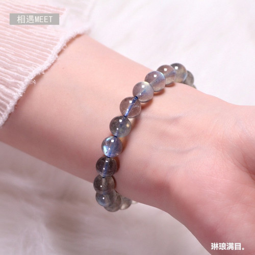 天然拉長石手鏈女灰月光石水晶強彩光藍光圓珠灰月光手鏈單圈批髮