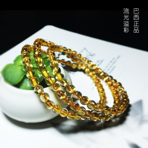 天然水晶金鈦晶多圈手鏈女髮晶項黃單珠轉運金髮晶7A手串彿珠招財