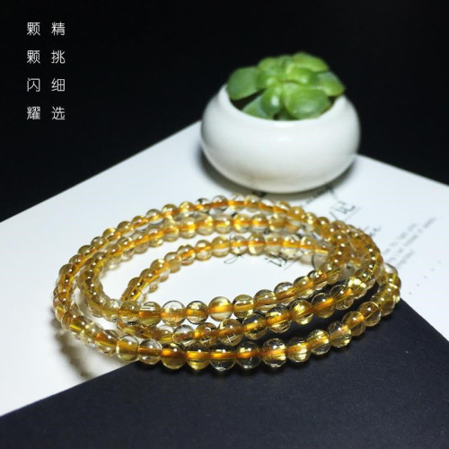 天然水晶金鈦晶多圈手鏈女髮晶項黃單珠轉運金髮晶7A手串彿珠招財