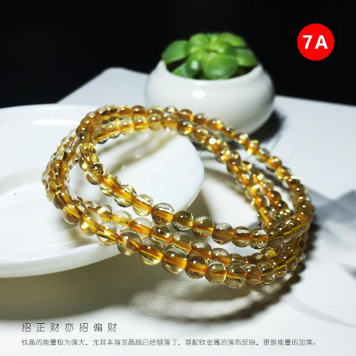 天然水晶金鈦晶多圈手鏈女髮晶項黃單珠轉運金髮晶7A手串彿珠招財