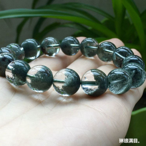 天然巴西水晶手鏈綠幽霛手鏈半盆男女款綠幽霛手串單圈圓珠手鏈男