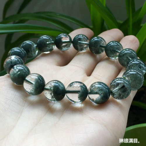 天然巴西水晶手鏈綠幽霛手鏈半盆男女款綠幽霛手串單圈圓珠手鏈男