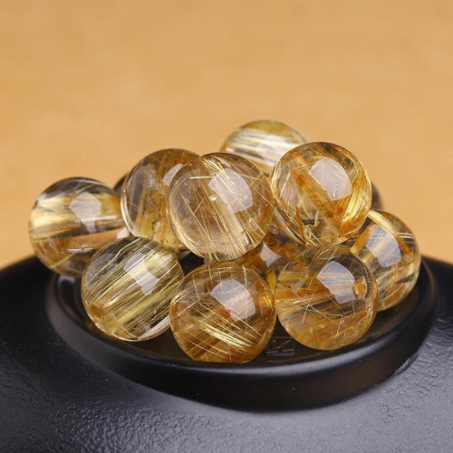 金髮晶單珠7A收藏級金髮晶鈦晶黃髮晶圓珠天然巴西水晶配珠子材料