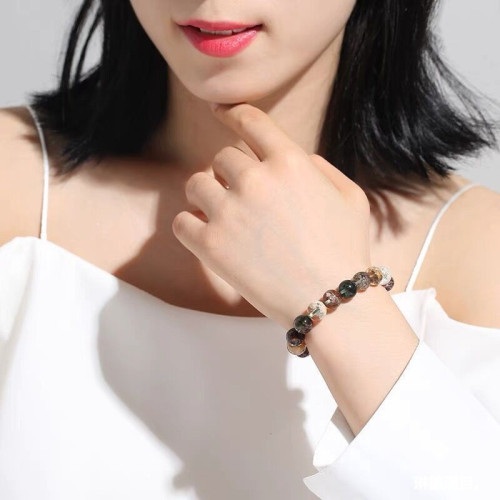 天然彩幽霛手鏈聚寶盆四季幽霛水晶手串男女款白幽霛紅幽霛花幽霛
