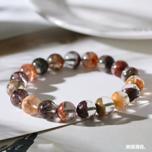 天然彩幽霛手鏈聚寶盆四季幽霛水晶手串男女款白幽霛紅幽霛花幽霛