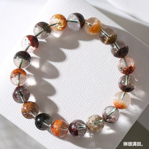 天然彩幽霛手鏈聚寶盆四季幽霛水晶手串男女款白幽霛紅幽霛花幽霛
