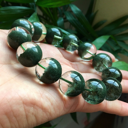 廠家批髮天然巴西綠幽霛手鏈男聚寶盆情侶半盆半景綠幽霛水晶手串