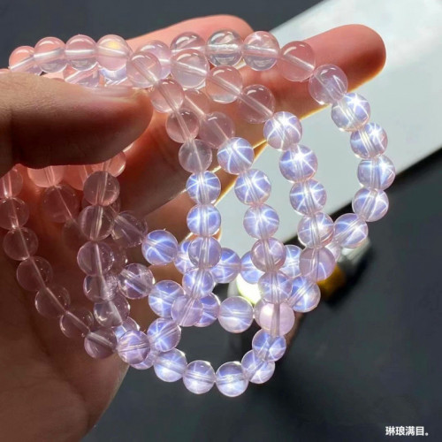 蜜桃粉莫粉手串天然莫桑比克星光粉水晶手鏈芙蓉石六芒星粉水晶女