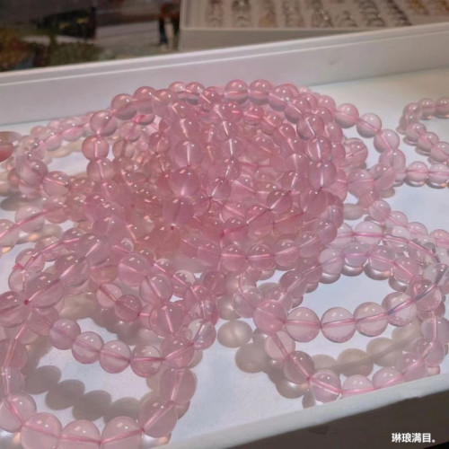 蜜桃粉莫粉手串天然莫桑比克星光粉水晶手鏈芙蓉石六芒星粉水晶女