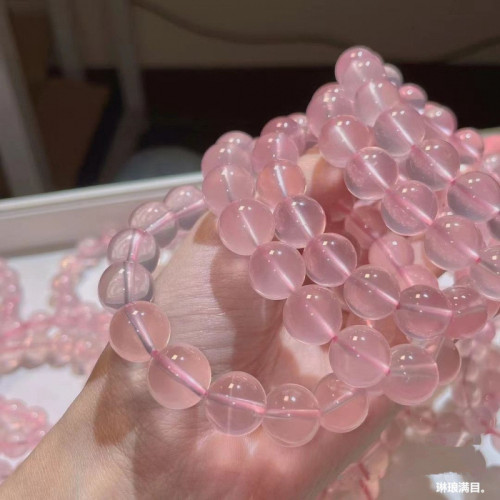 蜜桃粉莫粉手串天然莫桑比克星光粉水晶手鏈芙蓉石六芒星粉水晶女