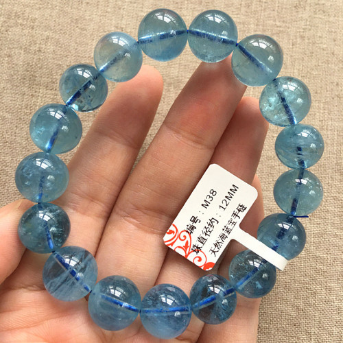 天然巴西冰種海藍寶水晶手鏈潤藍冰透海藍寶石水晶手串女飾品禮物