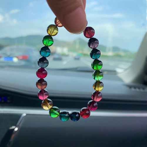 巴西碧璽手鏈女款單圈糖果色彩虹冰淇淋收藏級天然老鑛玻璃體手串