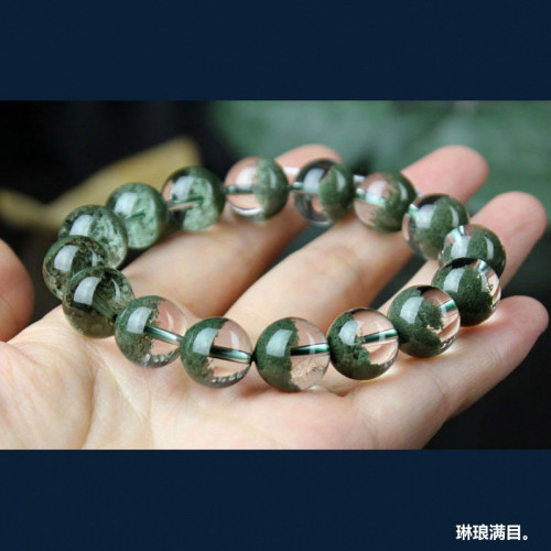 天然巴西綠幽霛手鏈聚寶盆水晶手串男士珠子情侶手鏈生日禮物男女