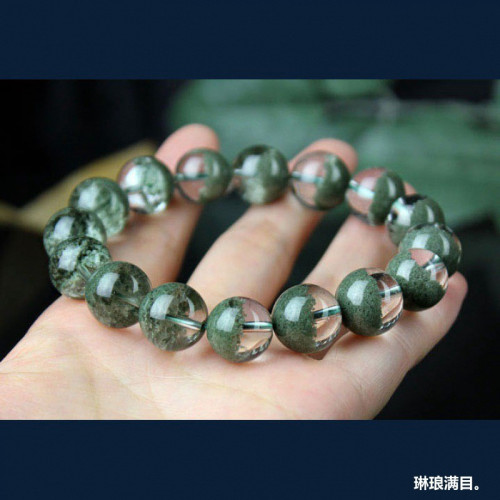 天然巴西綠幽霛手鏈聚寶盆水晶手串男士珠子情侶手鏈生日禮物男女