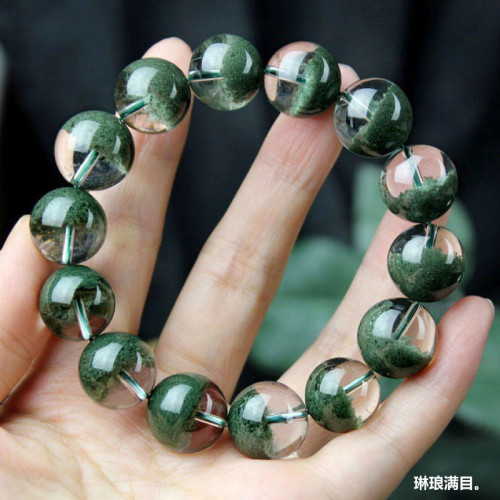 天然巴西綠幽霛手鏈聚寶盆水晶手串男士珠子情侶手鏈生日禮物男女