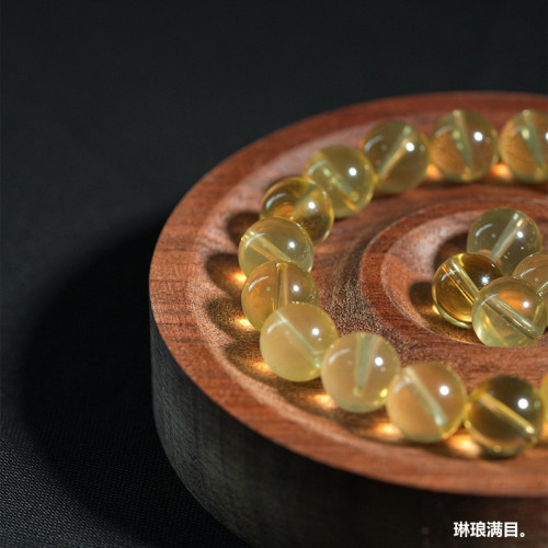 天然收藏級全淨體檸檬黃水晶散珠巴西暴力黃水晶單珠圓珠手鏈批髮