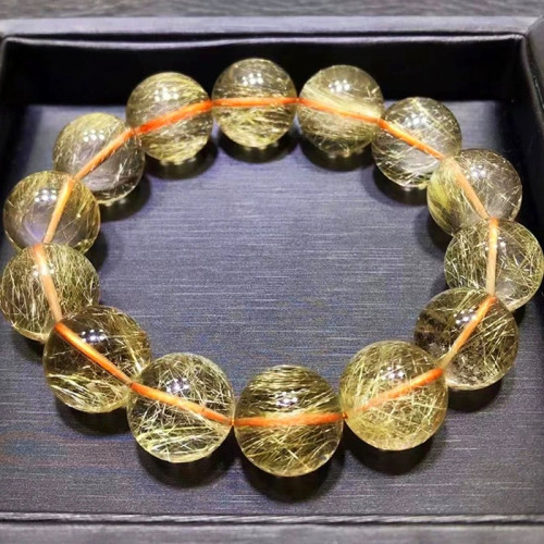天然金髮晶手鏈女金鈦晶手串滿密順髮黃髮晶天然黃色水晶手鏈男款