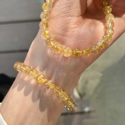 天然水晶金髮晶手鏈黃水晶手串鈦晶手飾男女黃髮晶情侶轉運珠禮物