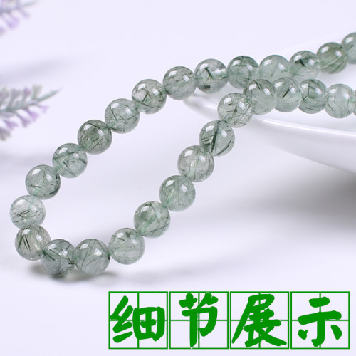 天然巴西綠髮晶手鏈3圈6/8mm珠手鏈女長串鈦晶水晶手串轉運珠手鏈