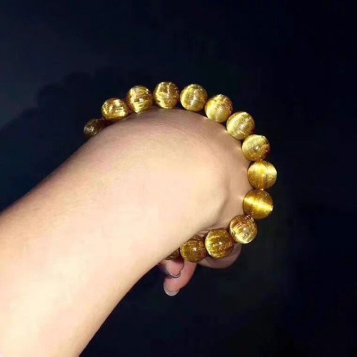 天然巴西鈦晶手鏈金髮晶順板鈦貓眼手串單圈三圈彿珠項鏈男女款