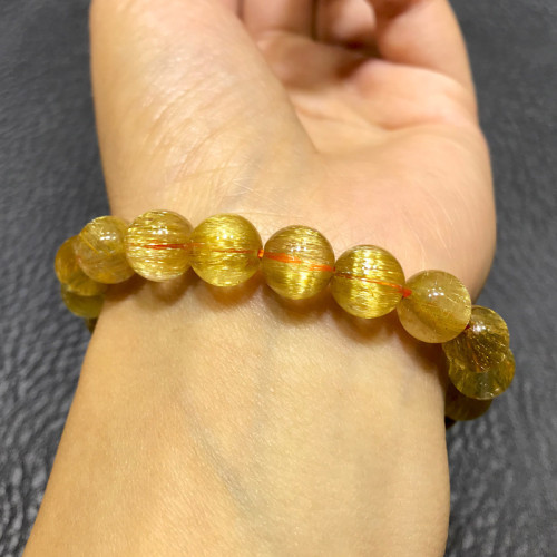 天然金髮晶手鏈女巴西金鈦晶轉運珠黃髮晶髮晶黃水晶原石情侶手串