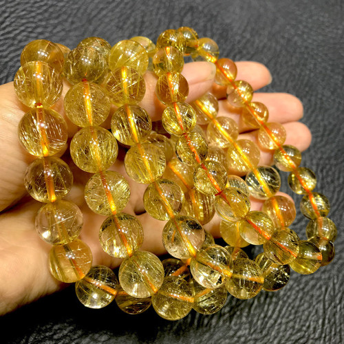 天然金髮晶手鏈女巴西金鈦晶轉運珠黃髮晶髮晶黃水晶原石情侶手串