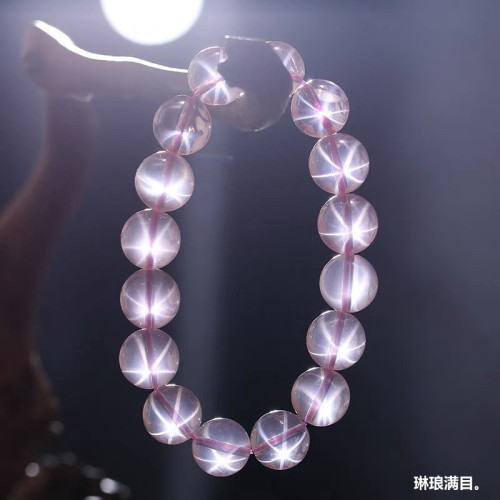 精品收藏級天然馬達加斯加莫桑比克星光粉水晶手串粉水晶手鏈女款