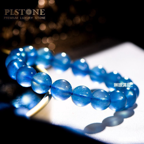 PLSTONE普琳絲奢質水晶天然巴西老鑛海藍寶手鏈海藍寶水晶手串女