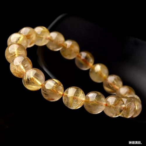 天然鈦晶金髮晶手鏈巴西男女款水晶金髮晶手串金黃黃髮晶高貴手鏈