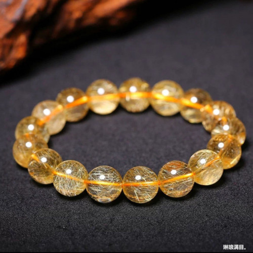 天然鈦晶金髮晶手鏈巴西男女款水晶金髮晶手串金黃黃髮晶高貴手鏈