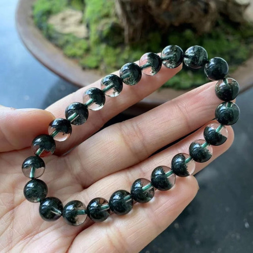 天然巴西綠幽霛聚寶盆手鏈男半盆墨綠色水晶手串千層山金字塔