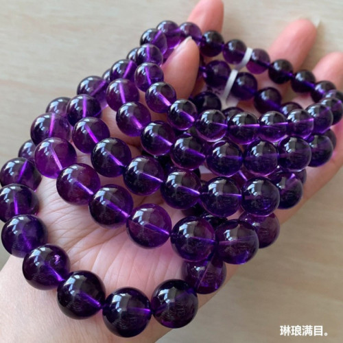 天然烏拉圭紫水晶手鏈女紫晶深紫水晶單圈手串本命年情侶轉運飾品