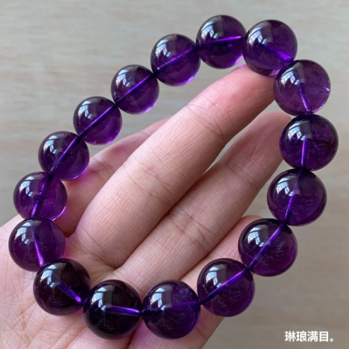 天然烏拉圭紫水晶手鏈女紫晶深紫水晶單圈手串本命年情侶轉運飾品
