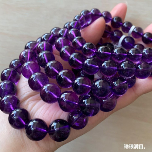 天然烏拉圭紫水晶手鏈女紫晶深紫水晶單圈手串本命年情侶轉運飾品