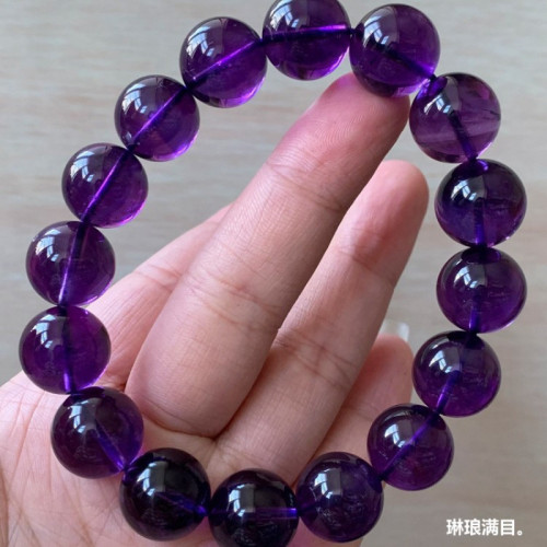 天然烏拉圭紫水晶手鏈女紫晶深紫水晶單圈手串本命年情侶轉運飾品