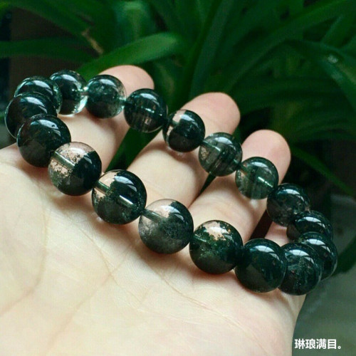 天然巴西水晶手鏈綠幽靈手鏈半盆男女款綠幽靈手串單圈圓珠手鏈男